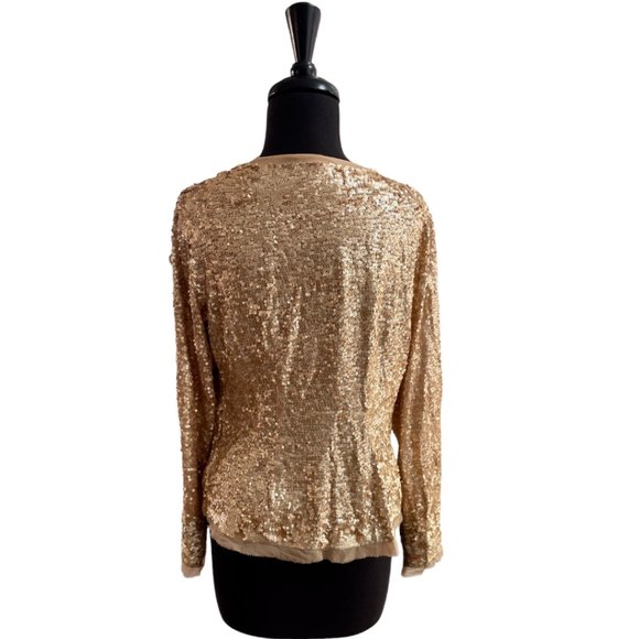 Vintage BeBe Gold Sequined Long Sleeved Open Cardigan Size M - Picture 3 of 8